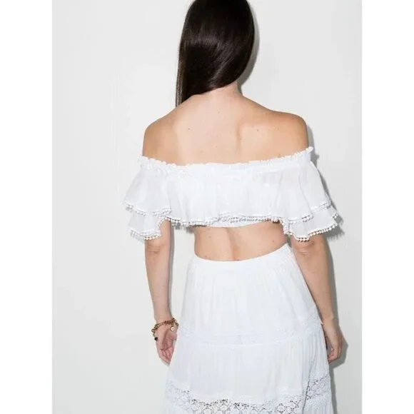 Charo Ruiz Ibiza Cata Top in White XSmall New Womens Cropped Blouse
